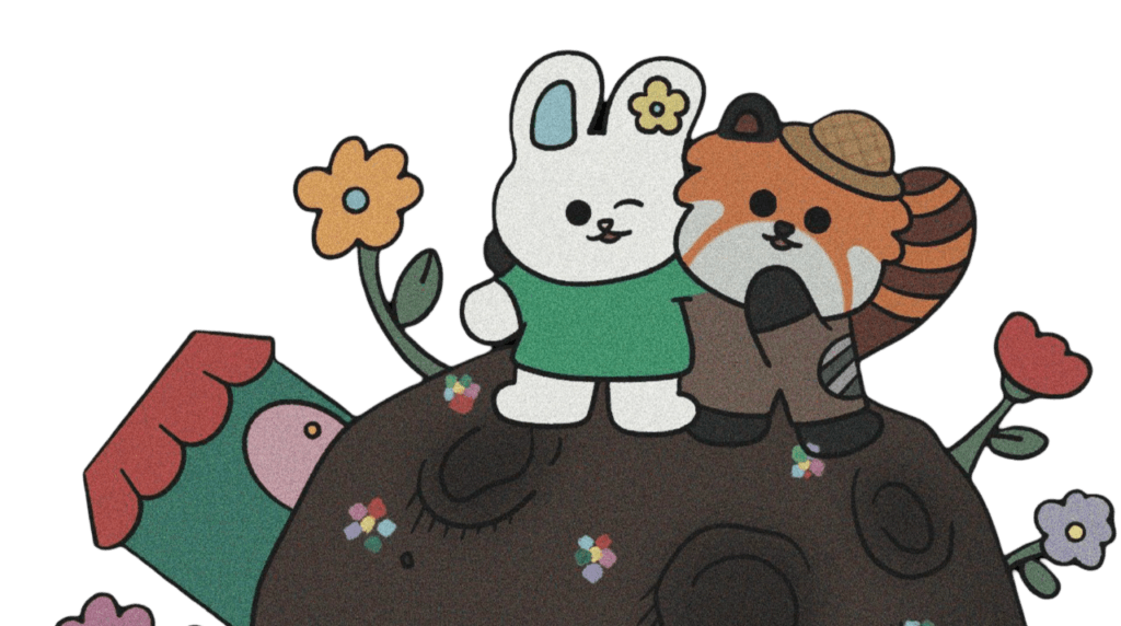 Bo the red panda and Mi the white rabbit, Bomi's mascots